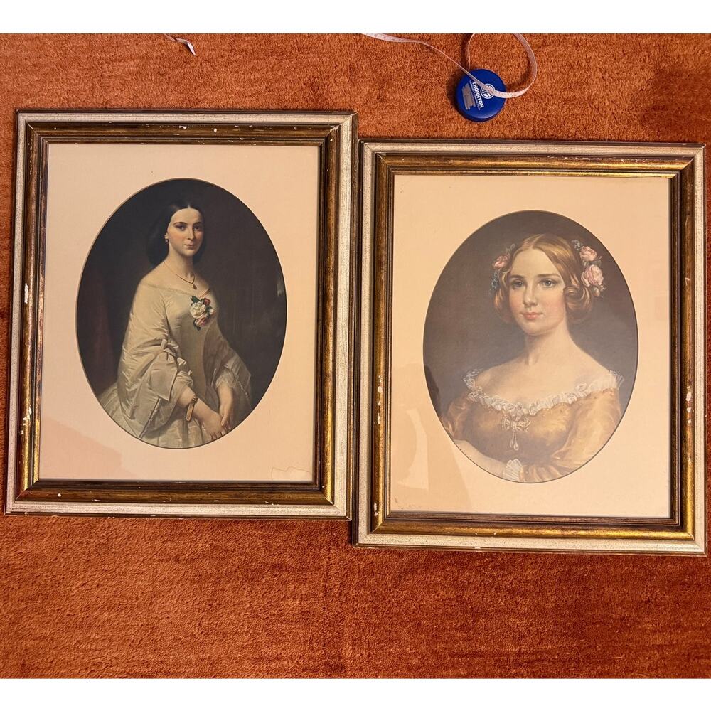 Vintage Mid-Century Portrait Lithograph Prints - Framed Set of 2